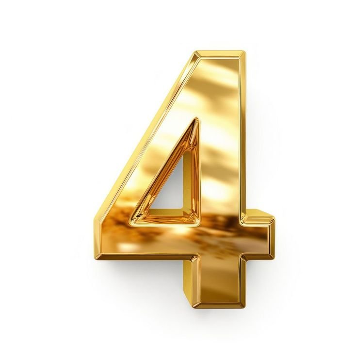 Number 4 shiny gold symbol font white background.